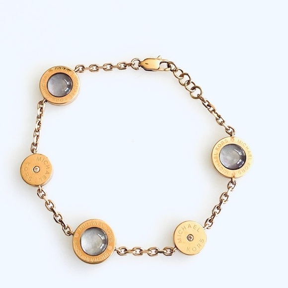 Michael Kors MK bracelet 7.5” light rose gold tone and iridescent blue s… - Picture 1 of 6